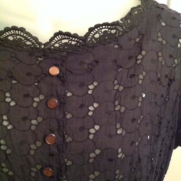 Vintage 1950’s Pinup Cay Artley Black Eyelet Dress Fit & Flare Union Made M L - Picture 4 of 14